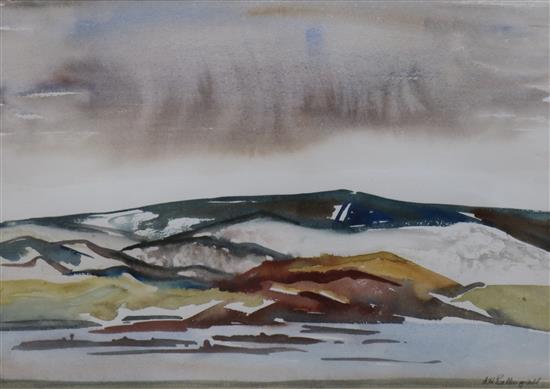 Anne Ballingall, watercolour, Snow storm, Loch Rannoch, January 1984, 32 x 46cm